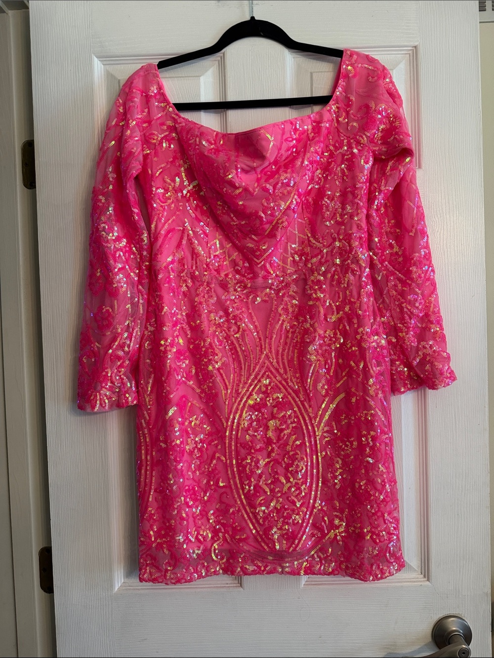 Fashion Nova Hot Pink Sequin Embellished Mini Dress L